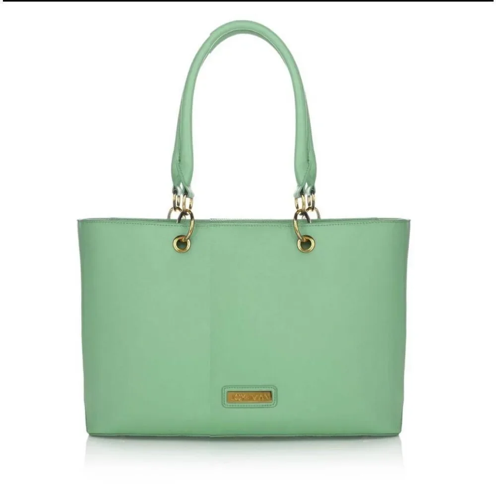 JOY & IMAN split Leather Timeless Chic Everything Tote and wallet iPad bag mint